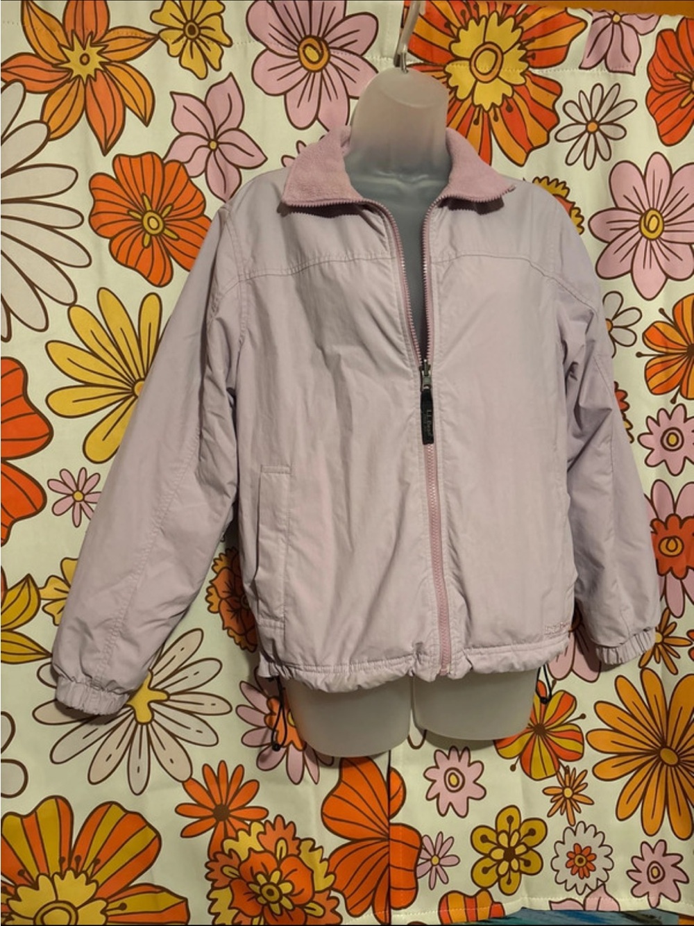 Vintage L.L. Bean Three Season Warm-Up Jacket Fleece Lined Pink/Lilac Small
